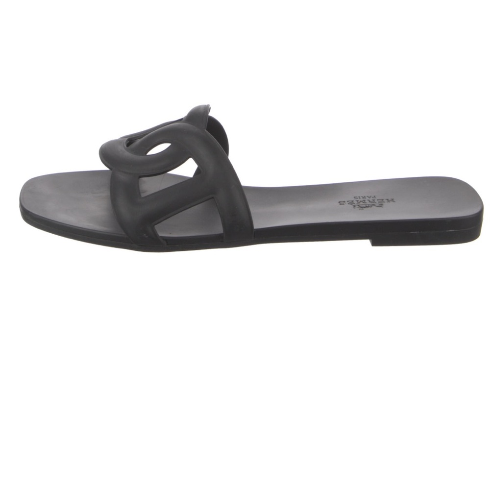 Hermes Aloha Black Rubber Sandals 38